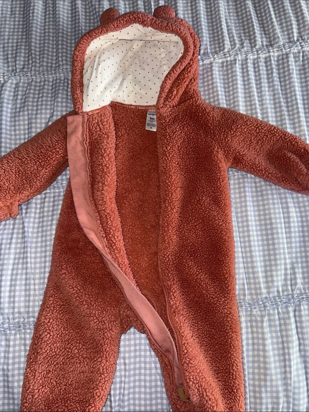 Carter's Rust Orange Sherpa Hooded Footed One-Piece with Bear Ears